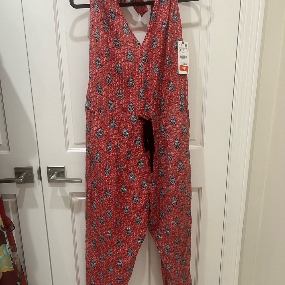 Red Patterned Jumpsuit - ZARA